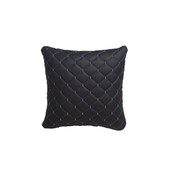 Подушка під спину 30×30 см (екошкіра) – Чорна з синім
