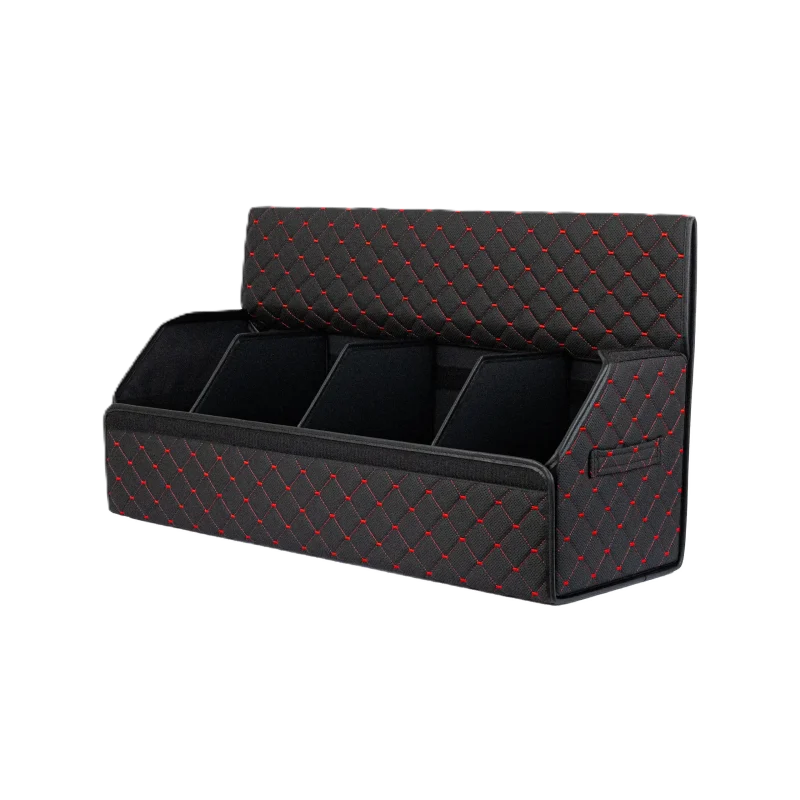 Органайзер для багажника AvtoCase XL из экокожи (30/30/80) – черный с красным