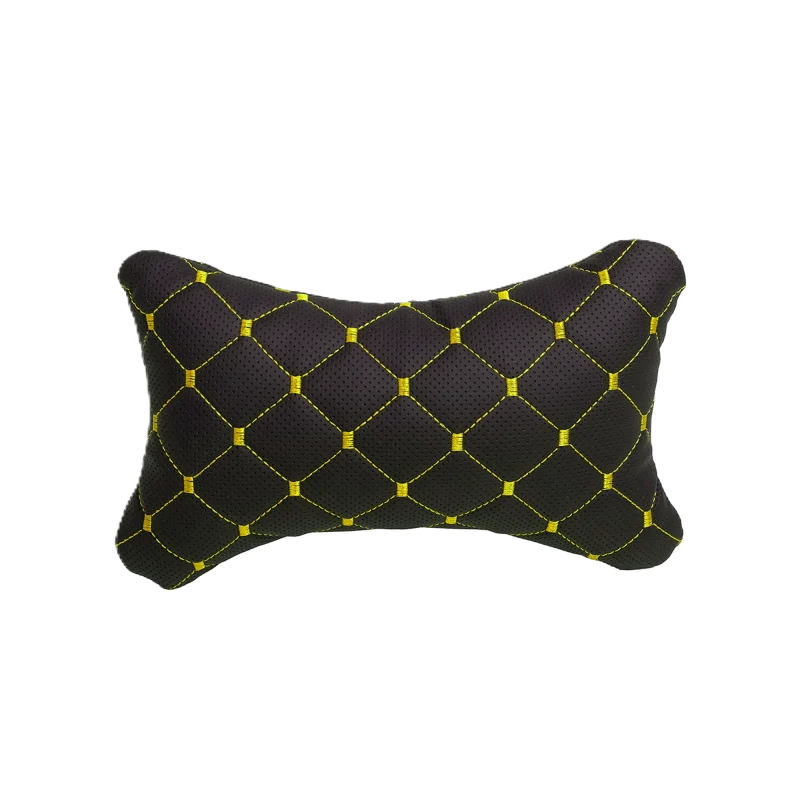 Подушка під шию 25×30 см (екошкіра) – Чорний з жовтим