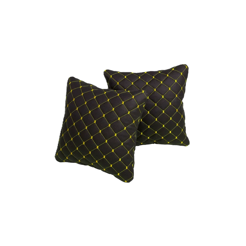 Подушка під спину 30×30 см (екошкіра) – Чорна з жовтим