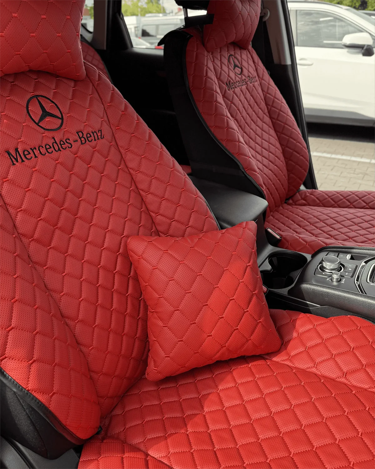 Комплект накидок на передні та задні сидіння (червоний еко шкіра) Mercedes-Benz