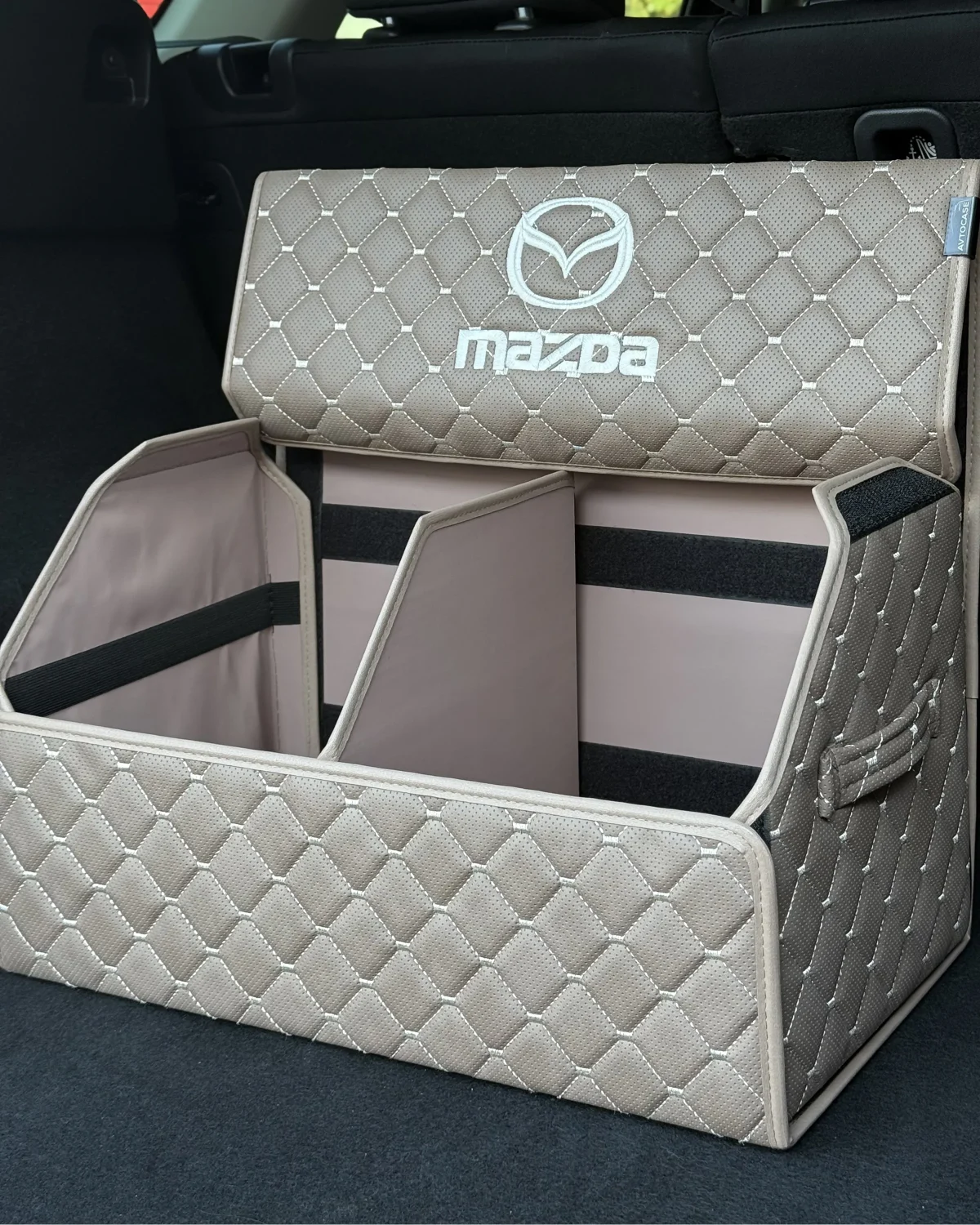 Органайзер в багажник AvtoCase M екошкіра (30/30/50) – Охра з вишивкою Mazda